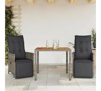 Ziaphsol Ensemble de Bistro de Jardin 3 pièces en Poly rotin Gris avec Coussins Amovibles, fauteuils inclinables, Table en Bois d'acacia, mobilier extérieur pour terrasse, Balcon