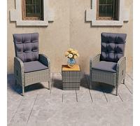 Ziaphsol Ensemble de Bistro de Jardin 3 pièces en résine tressée et Bois d'acacia Gris avec Coussins, fauteuils Confortables, Table Basse 41,5x41,5x43 cm, idéal terrasse Balcon Patio Repas détente