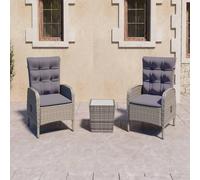 Ziaphsol Ensemble de Bistro de Jardin 3 pièces en résine tressée Gris avec Table Basse en Verre, fauteuils Confortables avec Coussins Amovibles pour terrasse Balcon Patio extérieur