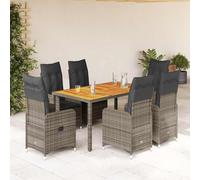 Ziaphsol Ensemble de Bistro de Jardin 7 pièces en Poly rotin Gris avec Coussins Amovibles, fauteuils inclinables avec accoudoirs, Table en Bois d’Acacia, idéal terrasse Balcon Patio Repas détente