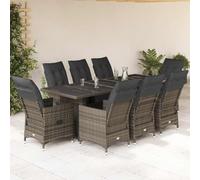 Ziaphsol Ensemble de Bistro de Jardin 9 pcs en Poly rotin Gris avec Coussins épais, fauteuils inclinables, Table en Verre trempé pour terrasse, Balcon, Patio