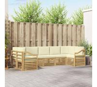 Ziaphsol Ensemble de canapé d'angle avec coussins, 7 pièces, blanc crème, polyester, meubles de jardin en bois d'acacia, salon modulaire pour terrasse, salon, design moderne à lattes, facile