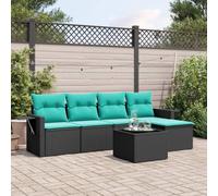 Ziaphsol Ensemble de canapé de Jardin 6 pcs avec Coussins Noir résine tressée mobilier extérieur modulaire pour terrasse Balcon Patio Table Basse avec Rangement Housse Incluse