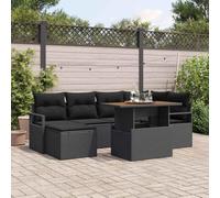 Ziaphsol Ensemble de canapé de Jardin 7 pièces modulable Noir et Marron avec Table, fauteuils, Pouf, résine tressée, Acier Enduit, Bois d'acacia Massif pour terrasse, Patio ou Veranda