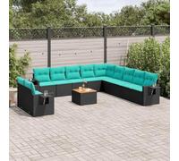 Ziaphsol Ensemble de canapé de Jardin modulable 12 pièces Noir en résine tressée, canapé Fauteuil Pouf Angle Module, avec accoudoir Dossier et Coussin, pour terrasse Patio Balcon véranda Lounge