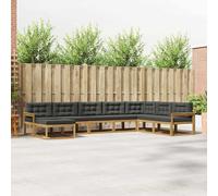 Ziaphsol Ensemble de canapé d'extérieur 8 pièces blanc et anthracite en bois d'acacia massif avec dossier à lattes, résistant aux intempéries et confortable pour terrasse, jardin et salon