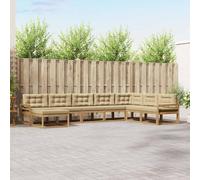 Ziaphsol Ensemble de canapé d'extérieur 8 pièces blanc et beige en bois d'acacia massif avec ensemble de sièges, dossier à lattes, résistant aux intempéries, pour terrasse et jardin, avec coussins et