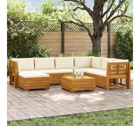Ziaphsol Ensemble de canapés modulables d'extérieur en Bois d'acacia Marron, 8 pièces avec Coussins lavables, canapé Fauteuil Pouf Angle Module, Jardin terrasse Balcon Patio Lounge
