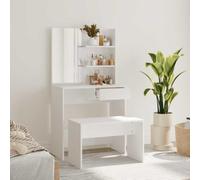 Ziaphsol Ensemble de Coiffeuse Blanche 74,5x40x141 cm avec Miroir, Rangement, Tabouret, Meuble Maquillage pour Chambre, Dressing ou Salle de Bain