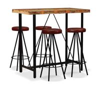 Ziaphsol Ensemble de Meuble de Salle à Manger 5 pièces en Bois Massif recy t Cuir véritable pour Salon séjour Convivial, Comprenant Table, 4 chaises, Design Industriel Durable