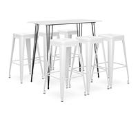 Ziaphsol Ensemble de Meuble de Salle à Manger Blanc avec Table de Bar 7 pièces, Comprenant 6 tabourets empilables et Robuste pour Salon, séjour ou Espace Convivial, idéal pour aménager Cuisine ou Bar