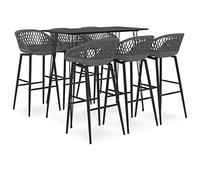 Ziaphsol Ensemble de Meuble de Salle à Manger Noir et Gris Comprenant Une Table de Bar en MDF avec Cadre métallique Robuste et Six chaises en PP avec Dossier Maille, idéal pour Salon