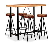Ziaphsol Ensemble de Meuble Salle à Manger 5 pièces en Bois d'acacia avec Cuir véritable et Toile pour Salon séjour Convivial
