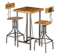 Ziaphsol Ensemble de Meuble Salle à Manger en Teck recyclé Massif avec Table et chaises de Bar en Acier Robuste pour Cuisine Salon séjour Convivial