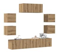 Ziaphsol Ensemble de Meuble TV Mural 7 pièces en chêne Artisanal avec Rangement, Support écran, Design Moderne pour Salon et séjour, idéal pour téléviseur, Console, Buffet, Armoire