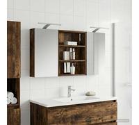 Ziaphsol Ensemble de Meubles de Salle de Bain 3 pièces en Bois d'ingénierie avec Miroir Double Face éclairage LED intégré, Rangement Mural Compact pour Toilettes, Douche et buanderie