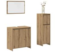 Ziaphsol Ensemble de meubles de salle de bain 3 pièces en chêne artisanal avec miroir et meuble bas pour un rangement élégant de salle de bain, kit complet peu encombrant pour lavabo, WC et toilettes