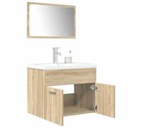 Ziaphsol Ensemble de meubles de salle de bain 3 pièces en chêne Sonoma avec lavabo, miroir, armoire haute, montage mural, espace de rangement, lavabo complet pour salle de bain et WC d'invités