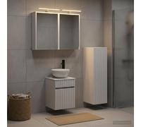 Ziaphsol Ensemble de meubles de salle de bain 4 pièces blanc avec bois d'ingénierie et verre, armoire murale moderne avec éclairage LED, montage flexible, beaucoup d'espace de rangement pour salle de