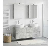 Ziaphsol Ensemble de meubles de salle de bain 5 pièces gris béton en bois d'ingénierie et verre avec éclairage LED Montage mural Espace de rangement pour salle de bain et couloir