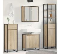 Ziaphsol Ensemble de meubles de salle de bain en chêne Sonoma avec cadre en acier, lavabo, armoire miroir, tiroir, 6 portes, 12 étagères pour salle de bain, toilettes, peu encombrant