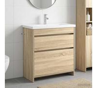 Ziaphsol Ensemble de meubles de salle de bain en chêne Sonoma avec lavabo, lavabo, meuble bas et robinet, 81 x 40 x 84,5 cm, 2 tiroirs, espace de rangement pour salle de bain, WC d'invités, buanderie