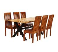 Ziaphsol Ensemble de Meubles Salle à Manger 7 pièces en Bois Massif d'acacia et de manguier avec Table rectangulaire 180 cm, 6 chaises Confortables, Design Artisanal Robuste pour Cuisine séjour