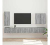 Ziaphsol Ensemble de Meubles TV Mural Gris Sonoma 6 pièces avec étagères, Portes pivotantes, Support Mural, Rangement Pratique pour Salon, séjour ou Chambre, Design élégant et Durable