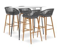 Ziaphsol Ensemble de mobilier de Bar 5 pièces Blanc et Gris pour Salon séjour Cuisine Convivial avec Table en MDF et 4 chaises en PP et métal, idéal pour Maison, Bar ou Restaurant Moderne