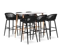 Ziaphsol Ensemble de mobilier de Bar Blanc et Noir pour intérieur Moderne Table et 6 chaises ergonomiques en métal et Plastique idéal pour Cuisine Salon séjour Convivial et Organisation