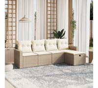 Ziaphsol Ensemble de mobilier de Jardin avec Coussins 5 pièces en résine tressée Beige pour terrasse Balcon Patio canapé Fauteuil Table Basse Chaise Banquette Module de détente et réception