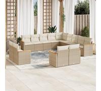 Ziaphsol Ensemble de mobilier de Jardin avec Coussins Beige 13 pièces résine tressée pour terrasse Balcon Patio canapé Fauteuil Table Basse Chaise Banquette Module détente réception