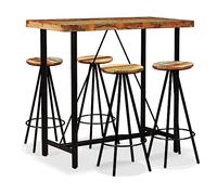 Ziaphsol Ensemble de mobilier de Salle à Manger en Bois Massif récupéré avec Table et 4 tabourets de Bar Style Industriel pour Cuisine Salon séjour Convivial Durable
