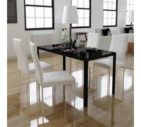 Ziaphsol Ensemble de mobilier de Salle à Manger Noir et Blanc avec Table en Verre trempé et Quatre chaises en Cuir Artificiel pour Salon séjour Convivial et Organisation Pratique
