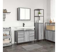 Ziaphsol Ensemble de mobilier de Salle de Bain 2 pièces Gris Sonoma et Noir avec Meuble lavabo Vasque Armoire Rangement tiroirs et Portes pour aménagement intérieur Moderne