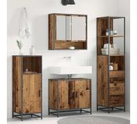 Ziaphsol Ensemble de mobilier de Salle de Bain 3 pièces en Bois Ancien avec Armoire Miroir, Meuble lavabo et Grande Colonne de Rangement Mural pour Espace Moderne et