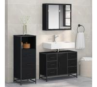 Ziaphsol Ensemble de mobilier de Salle de Bain 3 pièces en Bois d'ingénierie Chêne Noir Design Moderne Compact Rangement Pratique pour Petites salles de Bain