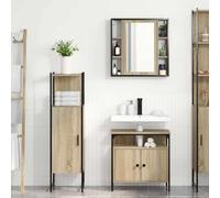 Ziaphsol Ensemble de mobilier de Salle de Bain 3 pièces Marron en Bois d'ingénierie avec Miroir, Armoire et Cabinet Mural pour Espace optimisé, Style Moderne, Rangement Pratique, Montage Mural
