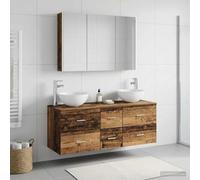Ziaphsol Ensemble de mobilier de Salle de Bain 4 pièces en Bois Ancien avec Miroir Double Face éclairage LED intégré Rangement Mural pour Espace Compact et Pratique