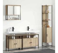 Ziaphsol Ensemble de mobilier de Salle de Bain 4 pièces en Bois d'ingénierie Chêne Sonoma avec Meubles Suspendus, Miroir Mural, étagères, Grand Rangement, Design Moderne pour optimisation d'espace