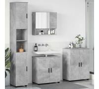 Ziaphsol Ensemble de mobilier de Salle de Bain 4 pièces Gris béton Meuble lavabo Vasque Armoire Miroir Rangement Mural pour WC Douche
