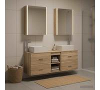 Ziaphsol Ensemble de mobilier de Salle de Bain 5 pièces en chêne Sonoma avec miroirs LED, armoires murales, luminaires USB, Rangement Pratique, idéal pour Petites salles de Bain Modernes