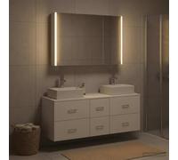 Ziaphsol Ensemble de mobilier de Salle de Bain Blanc avec Miroir LED, Meuble Mural, Rangement, lavabo, Robinet, Design Moderne, idéal pour rénovation ou aménagement intérieur