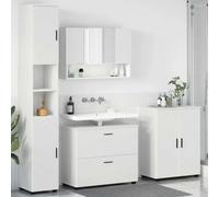Ziaphsol Ensemble de mobilier de Salle de Bain Blanc avec tiroirs, Meuble Mural Moderne, Grande capacité, Comprenant Miroir, colonnes et étagères pour Espace optimisé