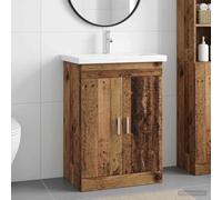 Ziaphsol Ensemble de mobilier de Salle de Bain en Bois Ancien avec lavabo Vasque, Armoire, Placard, Miroir, étagères et tiroirs pour aménagement intérieur Durable et Pratique