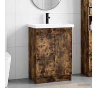 Ziaphsol Ensemble de mobilier de Salle de Bain en chêne fumé avec lavabo Vasque, Armoire, Placard, étagère, tiroirs, Porte, Miroir, Robinet, Siphon, idéal pour aménagement Mural ou Sol