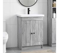 Ziaphsol Ensemble de mobilier de Salle de Bain Sonoma Gris avec lavabo Robinet intégré Armoire Placard Rangement tiroir Porte étagère Suspendu pour aménagement intérieur