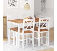 Ziaphsol Ensemble de salle à manger 5 pièces en pin marron et blanc avec surface de table laquée 108 x 65 x 73 cm + 4 chaises pour salle à manger, cuisine, repas