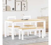 Ziaphsol Ensemble de Salle à Manger Panama 4 pièces en Bois de pin Massif Blanc avec Table, Banc et chaises pour Cuisine, Salon, séjour, Convivial, Robuste et Facile à Organiser
