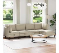Ziaphsol Ensemble de salon 5 pièces en tissu sable avec fonction couchage et espace de rangement, design scandinave moderne, polyester durable, avec canapé d'angle, canapé central, tabouret, dossier